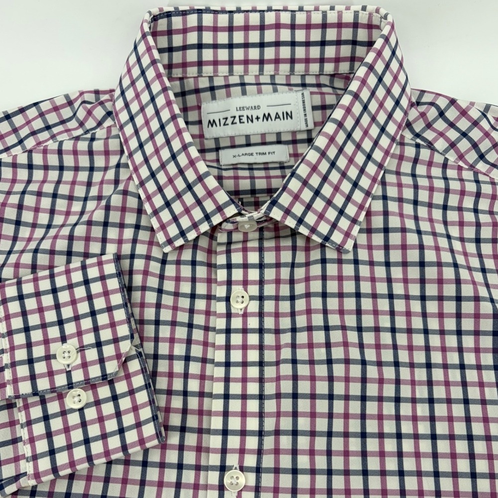 Mizzen+Main Mens X Large Trim Fit Long Sleeve Plaid Dress Shirt Button Down‎